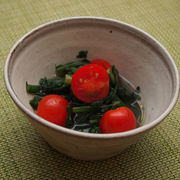 さっぱりからしで！春菊とミニトマトのお浸し